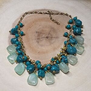 Banana Republic Multi Strand Clustered Turquoise Glass Stones W/ Beads Necklace.